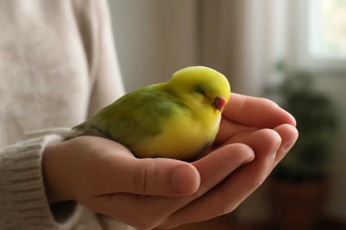 Uccellini domestici che dormono sulle mani: ecco quando succede e perché